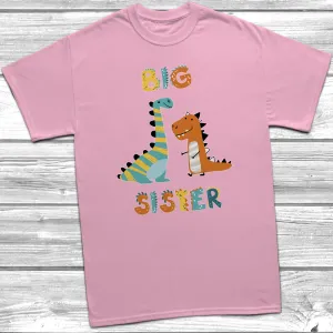 Dinosaur Big Sister Little Sister Pink T-Shirt Baby Grow Set