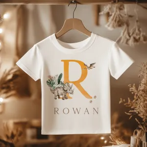 Dinosaur With Initial Personalised Toddler & Kids T Shirt