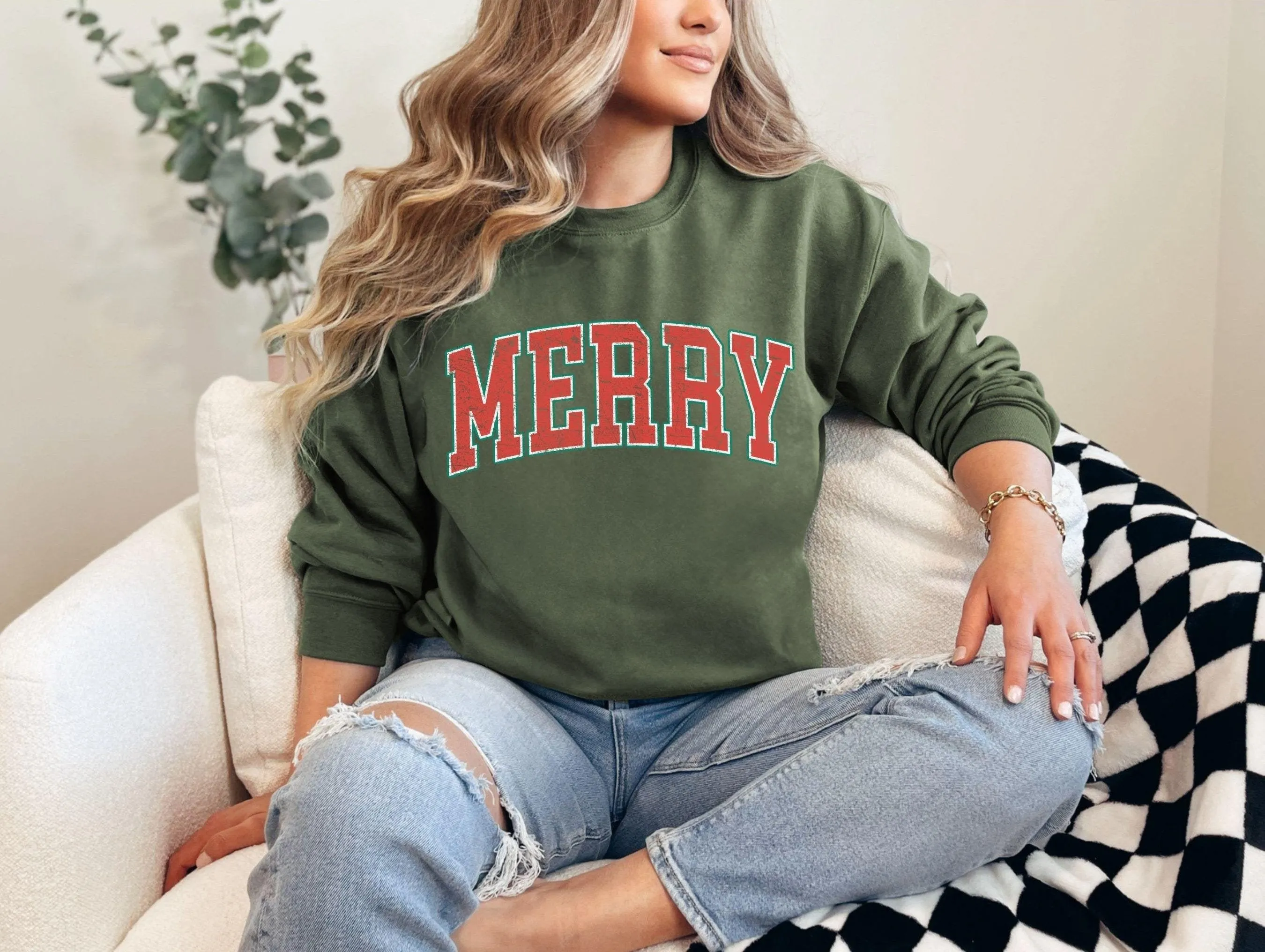 Distressed Vintage Merry Oversized Christmas Sweater