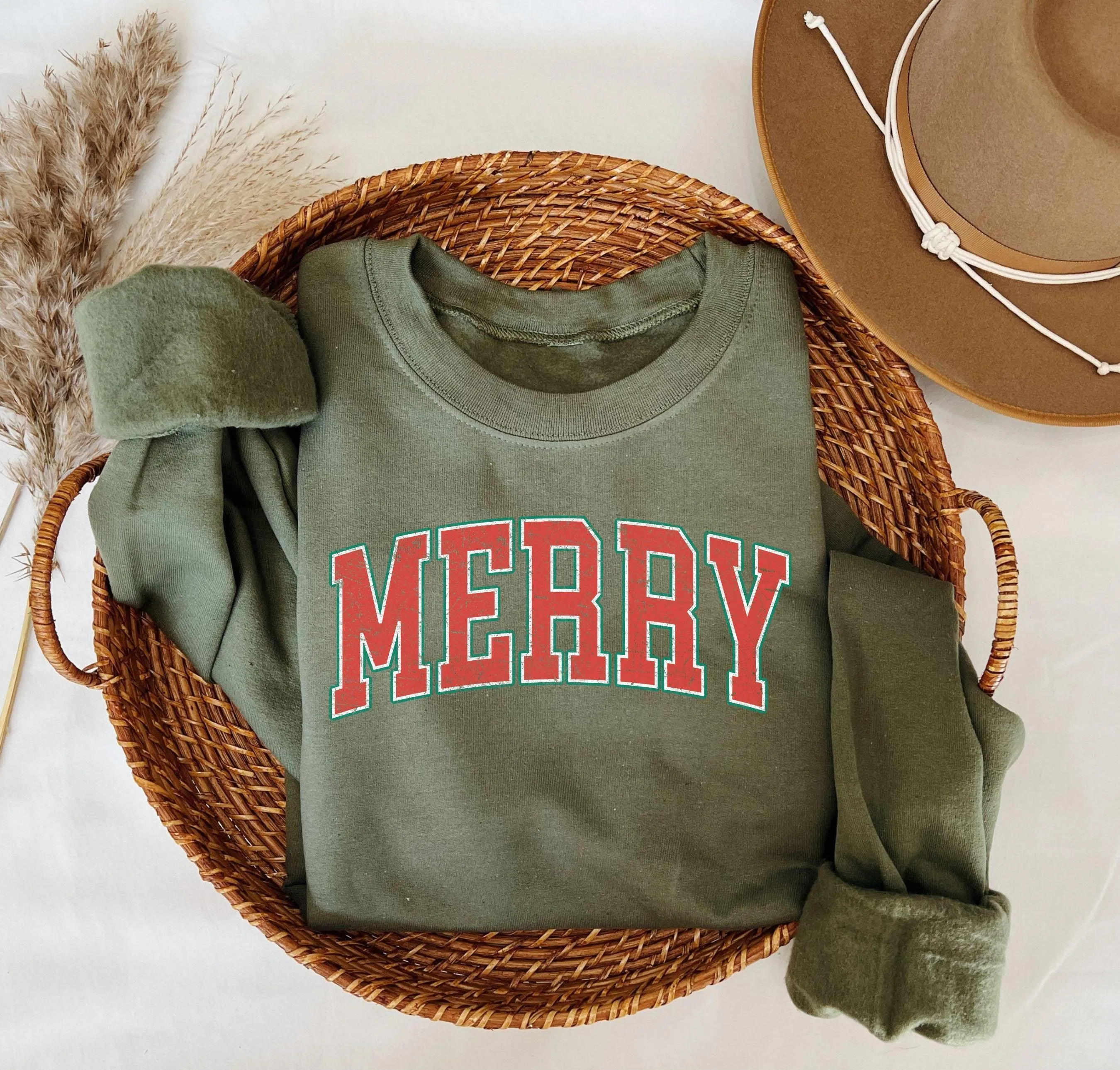 Distressed Vintage Merry Oversized Christmas Sweater