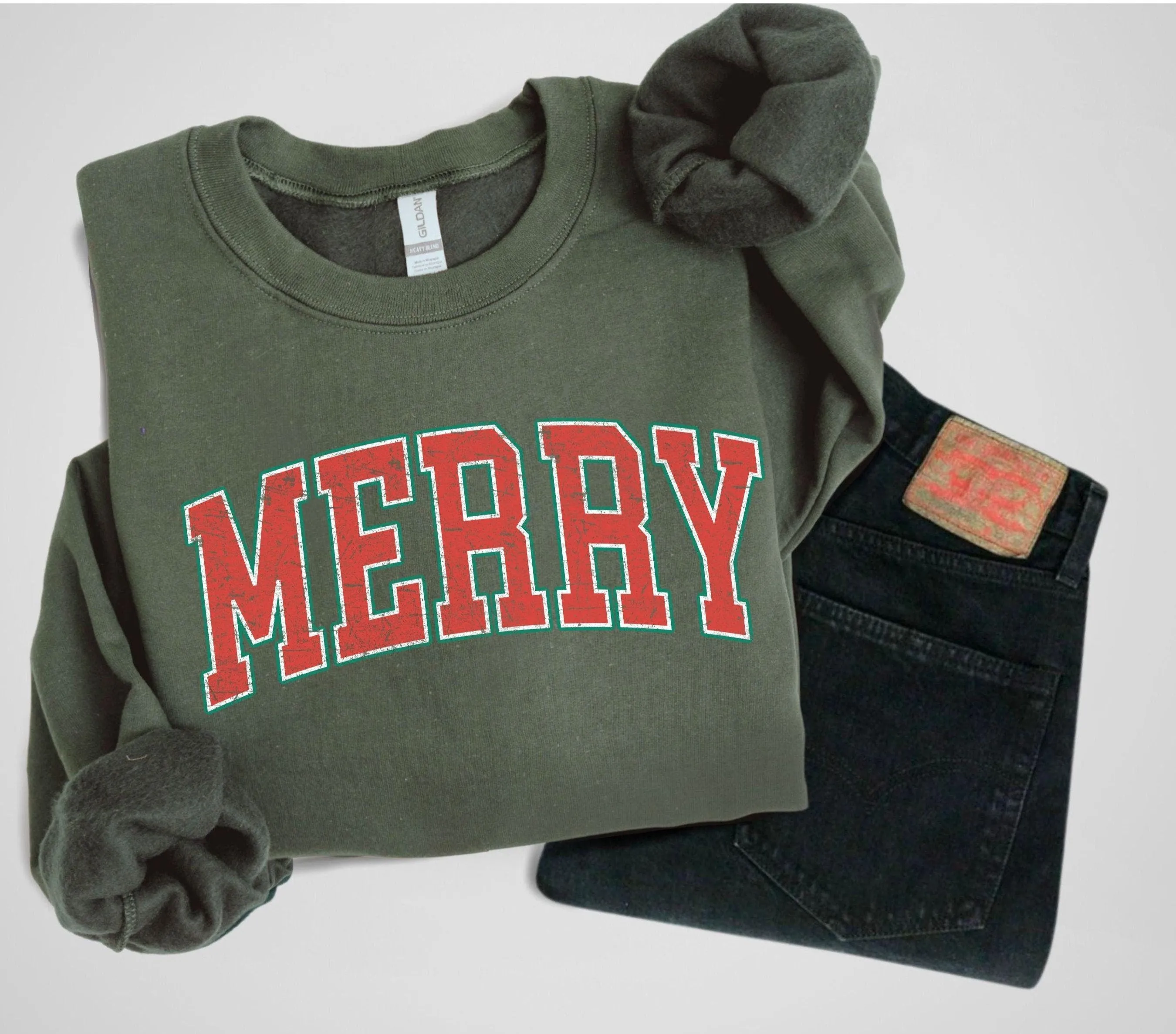 Distressed Vintage Merry Oversized Christmas Sweater
