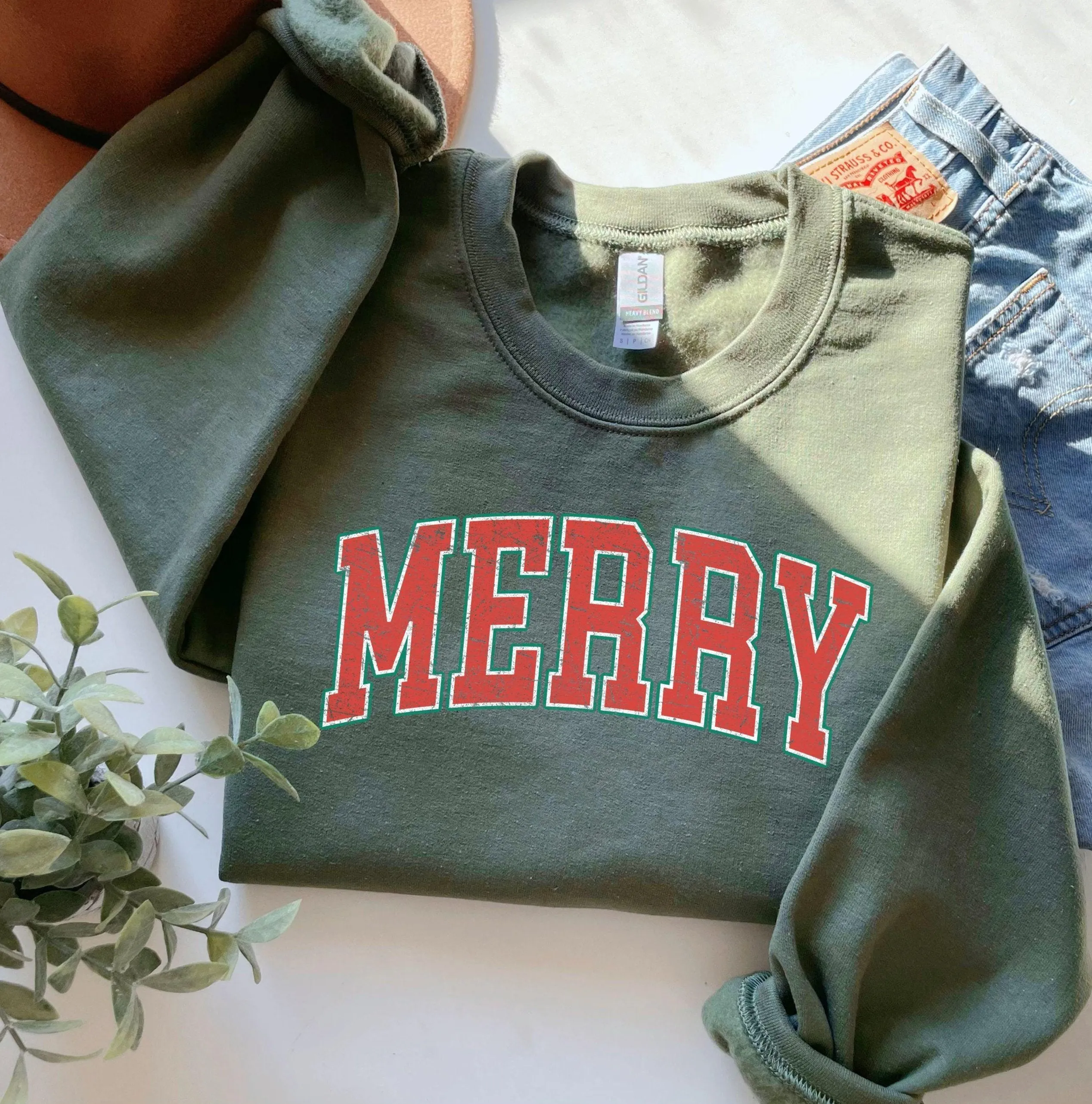 Distressed Vintage Merry Oversized Christmas Sweater