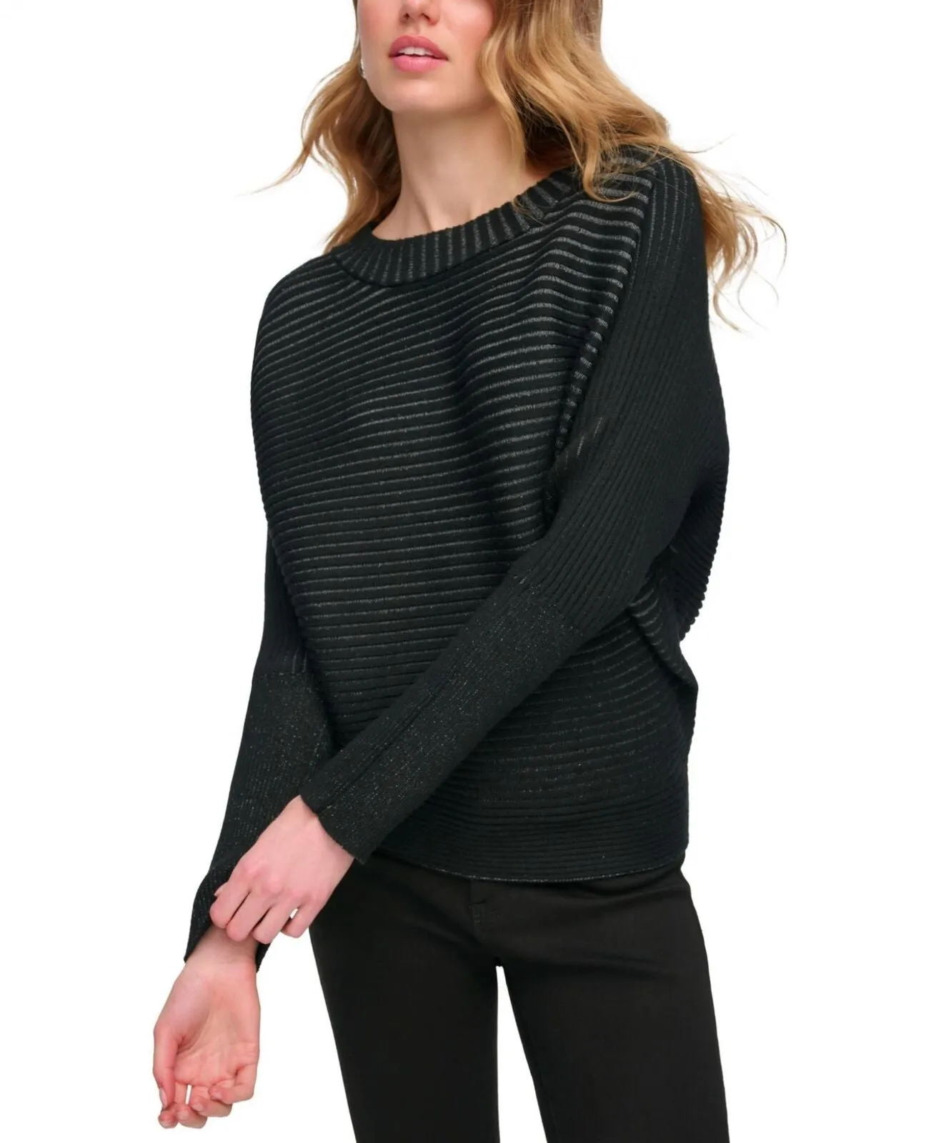 Dkny Jeans Women's Ottoman-Rib Dolman-Sleeve Sweater E3GSAK89 Black S
