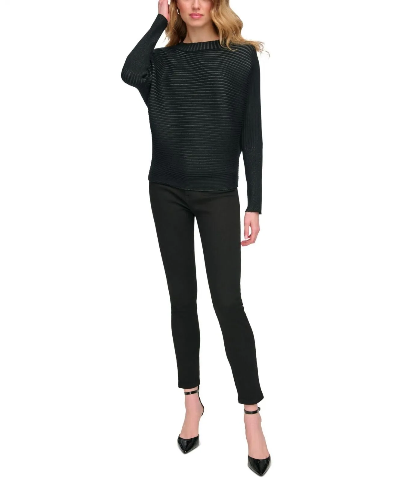 Dkny Jeans Women's Ottoman-Rib Dolman-Sleeve Sweater E3GSAK89 Black S