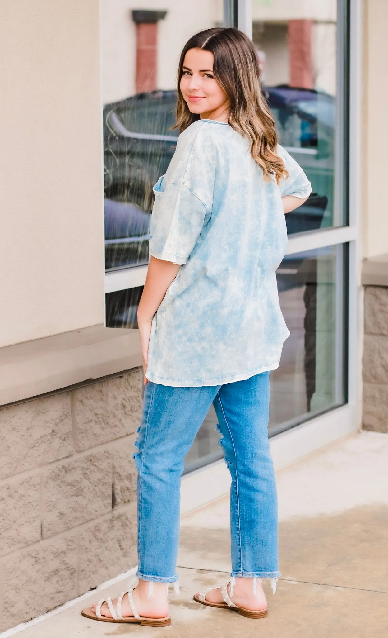 Don't Think Mineral Wash Tee in Ice Blue