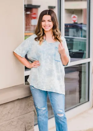 Don't Think Mineral Wash Tee in Ice Blue