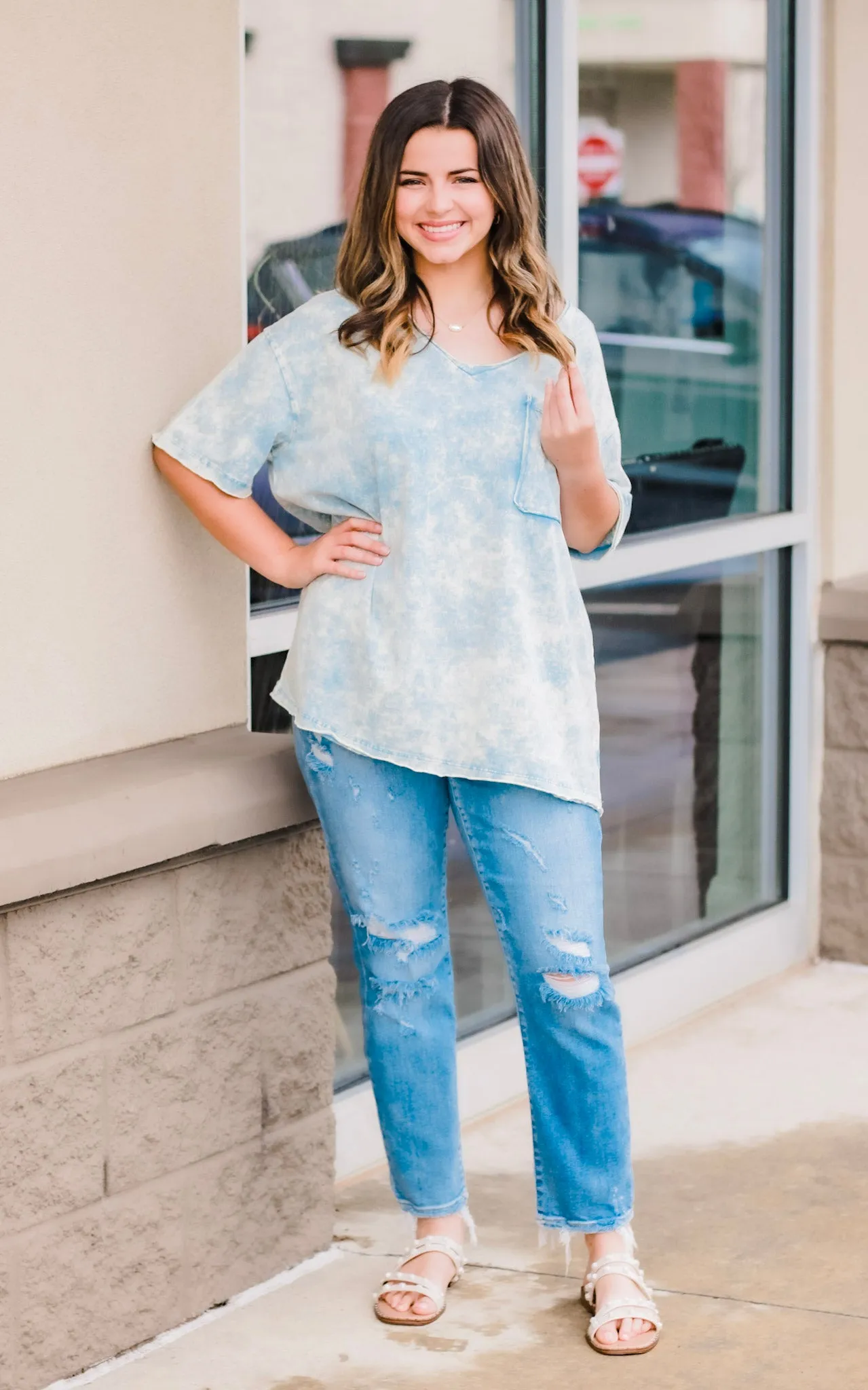 Don't Think Mineral Wash Tee in Ice Blue