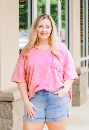 Don't Think Mineral Wash Tee in Rose