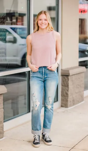 Down For It Ribbed Tank in Taupe