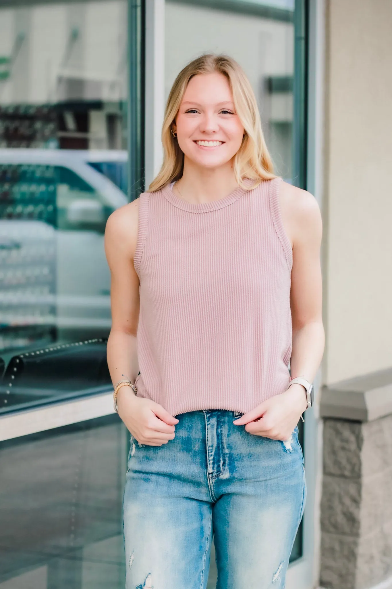 Down For It Ribbed Tank in Taupe