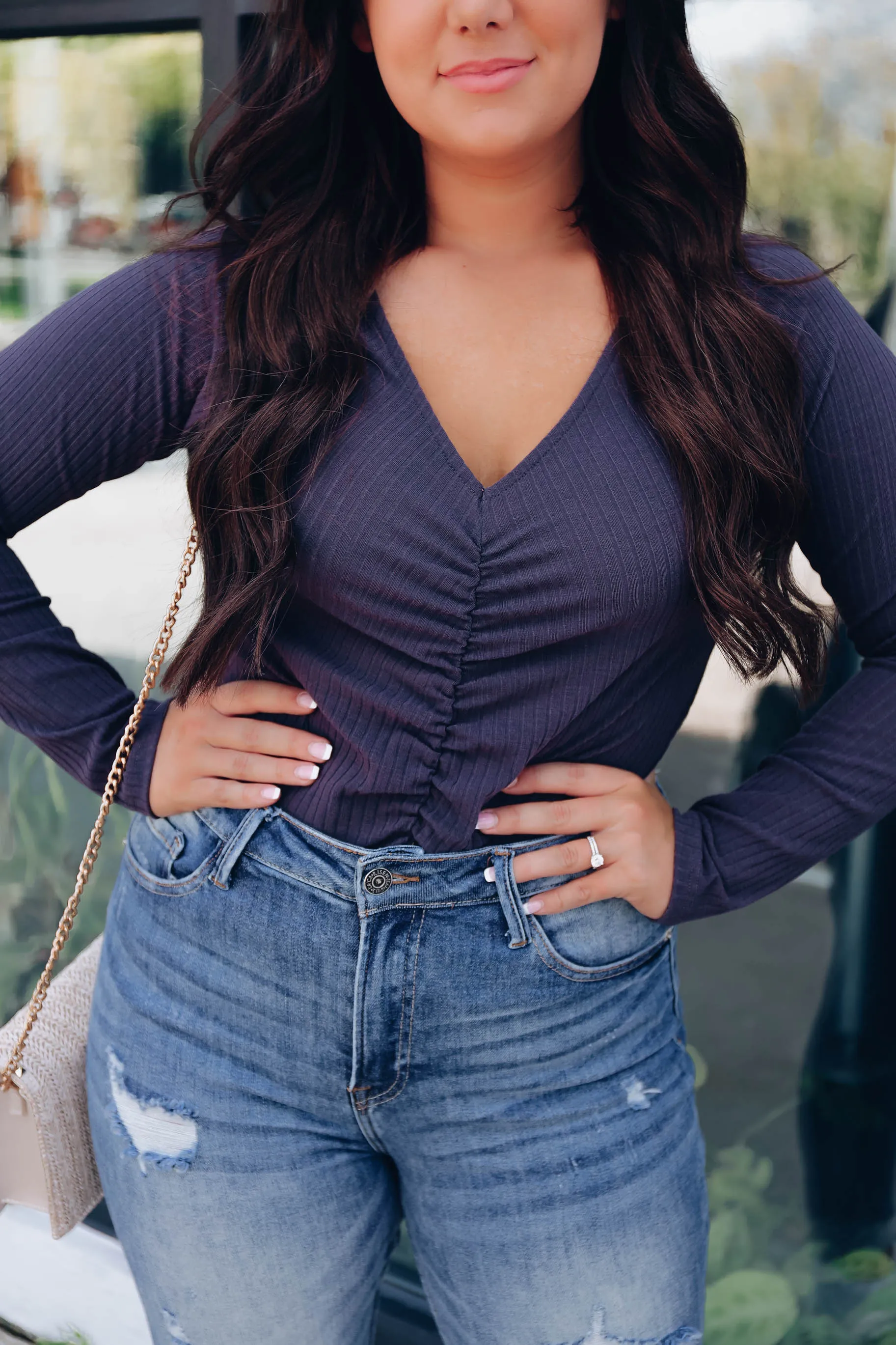 Drew Ruched Front Crop Top - Navy