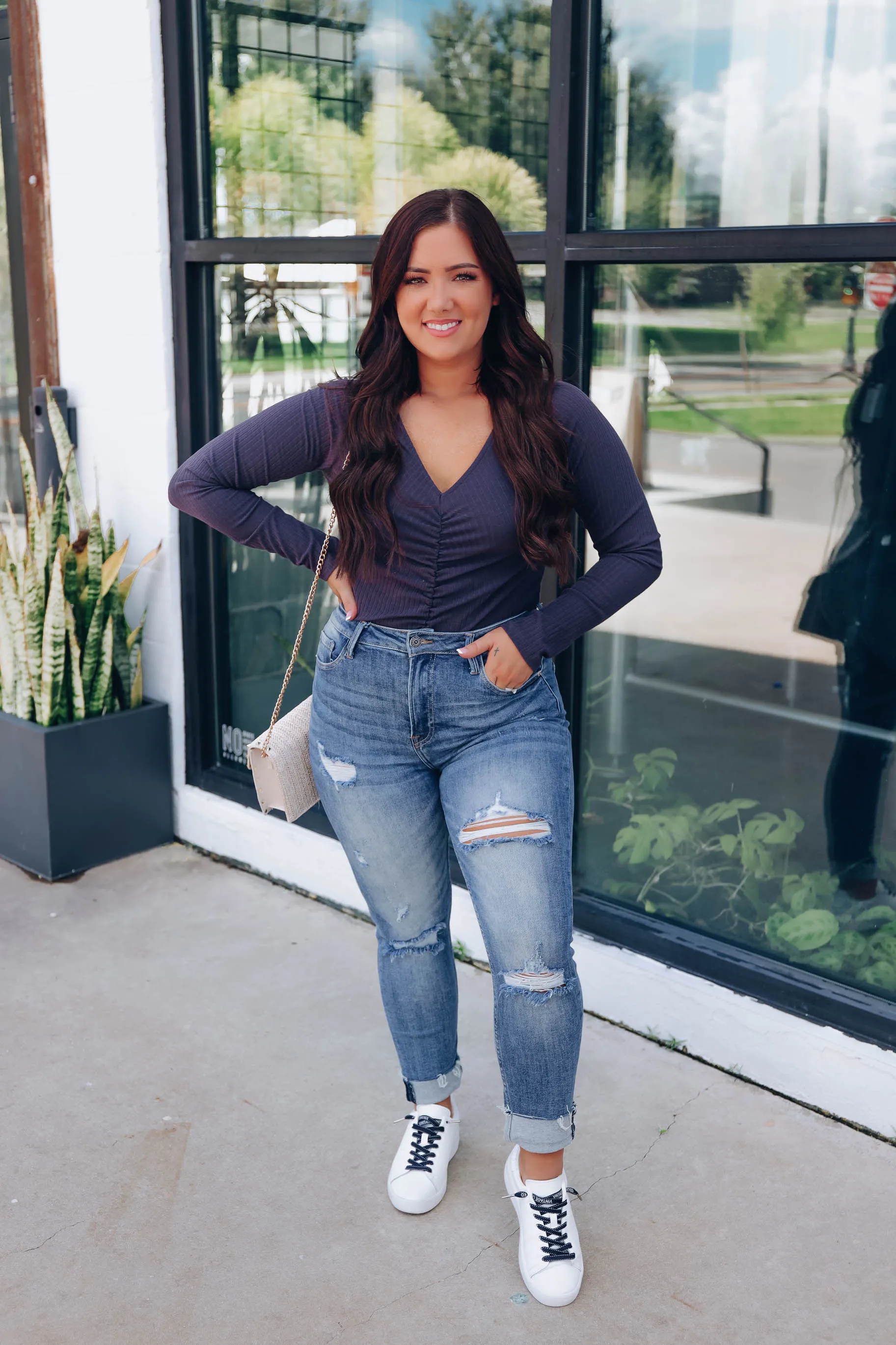 Drew Ruched Front Crop Top - Navy
