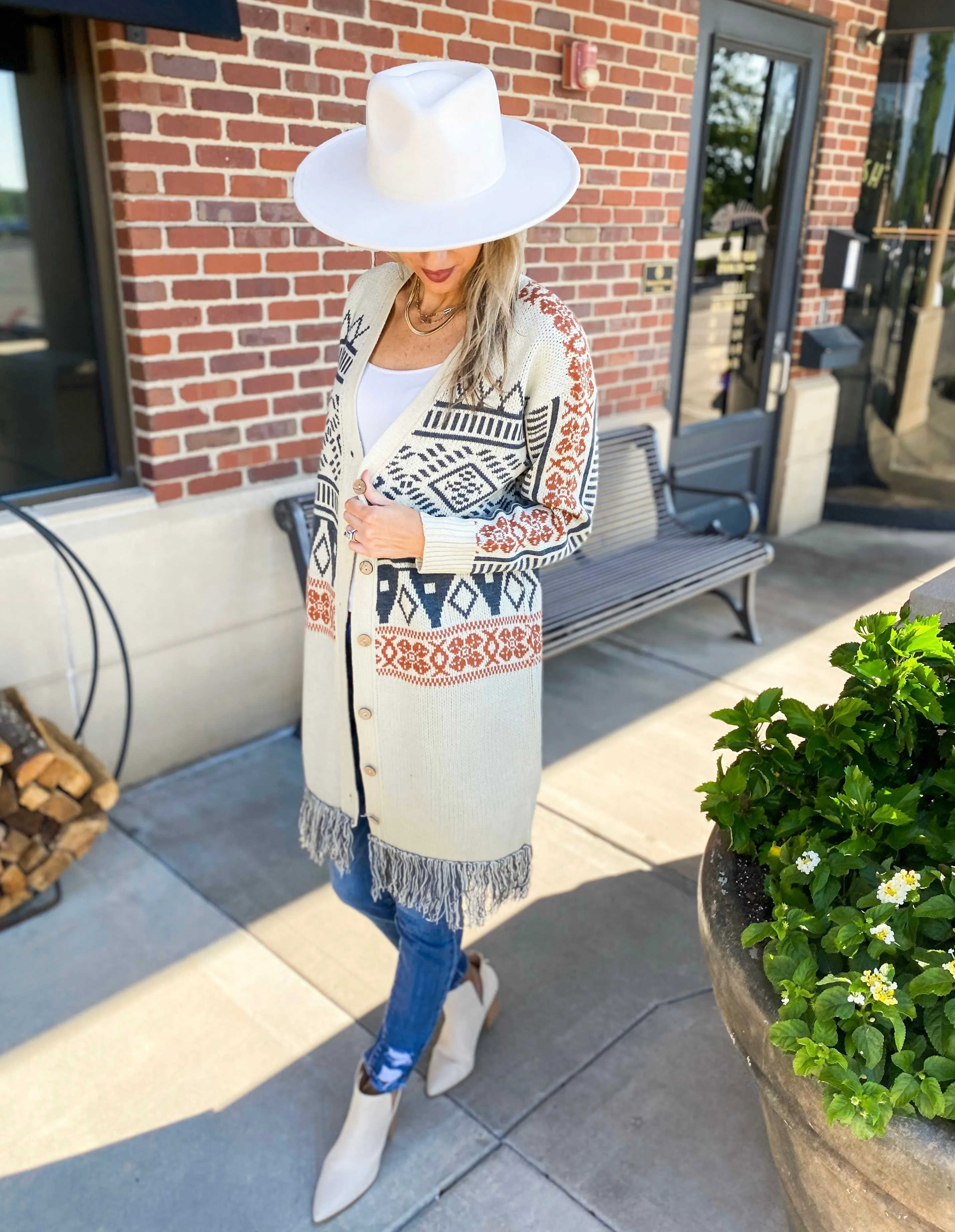 Dunn Aztec Frayed Oversized Long Cardigan