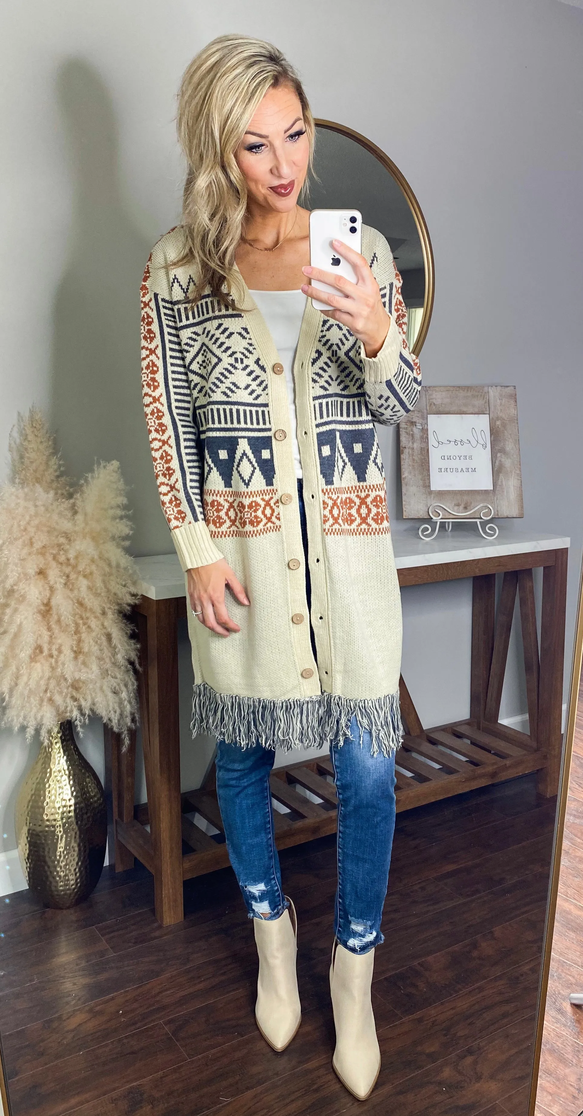 Dunn Aztec Frayed Oversized Long Cardigan