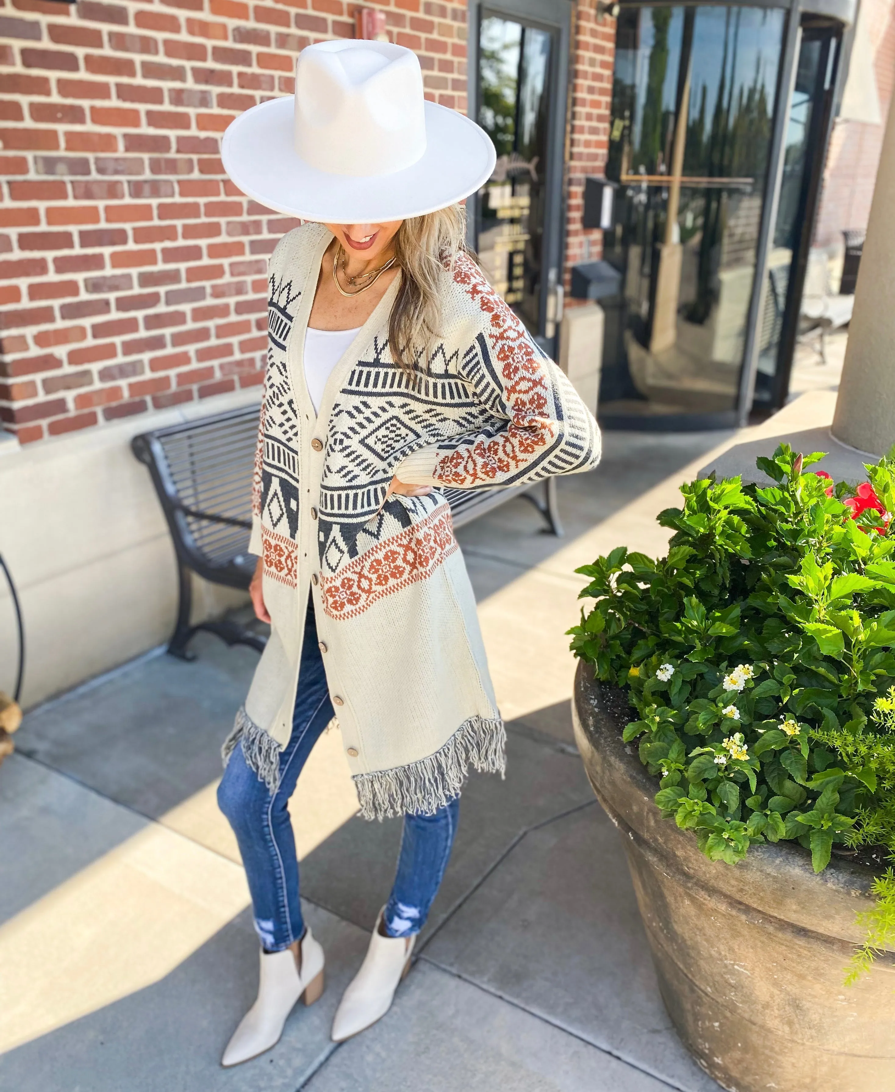 Dunn Aztec Frayed Oversized Long Cardigan