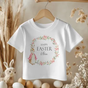 Easter Peter Rabbit Inspired Wreath (Girl) Personalised Toddler & Kids T Shirt