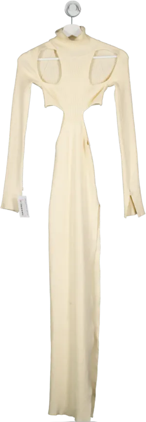 Ego Cream Ribbed Cut Out Maxi Dress UK 6