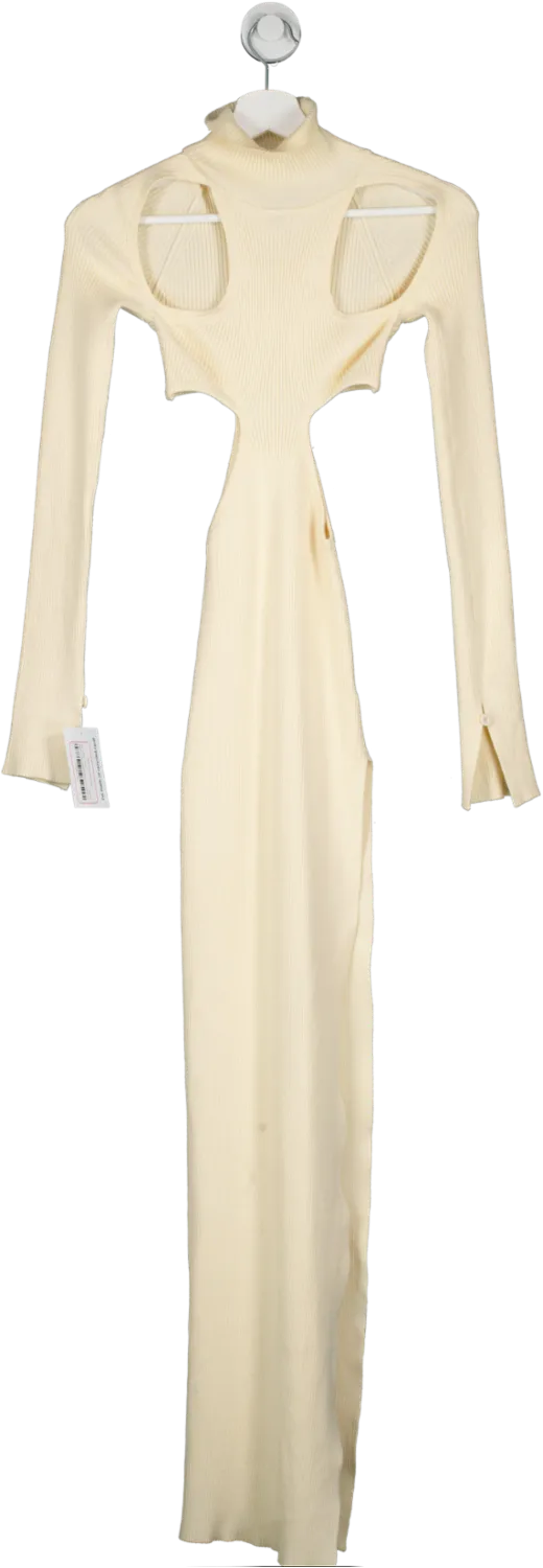 Ego Cream Ribbed Cut Out Maxi Dress UK 6