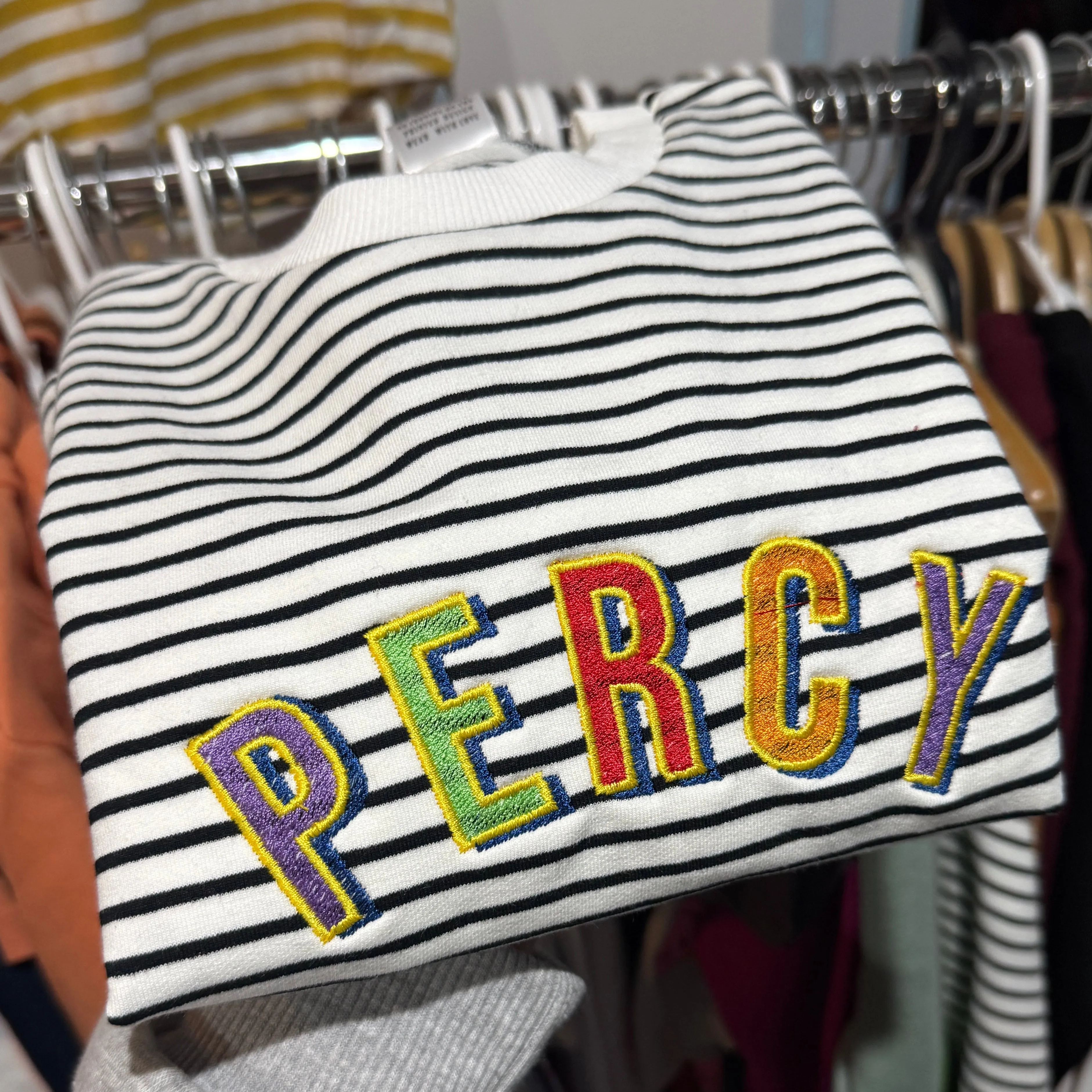Embroidered tricolour Personalised Name Striped Slouch kids Sweater