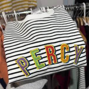 Embroidered tricolour Personalised Name Striped Slouch kids Sweater