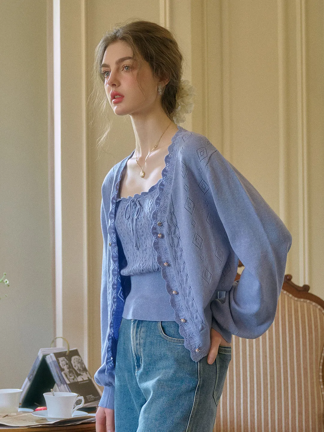 Emily Wavy Edge Ribbed Knit Cardigan
