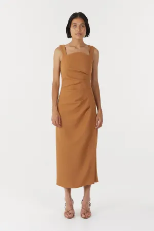 ENIGMA TUCK DRESS | CAMEL
