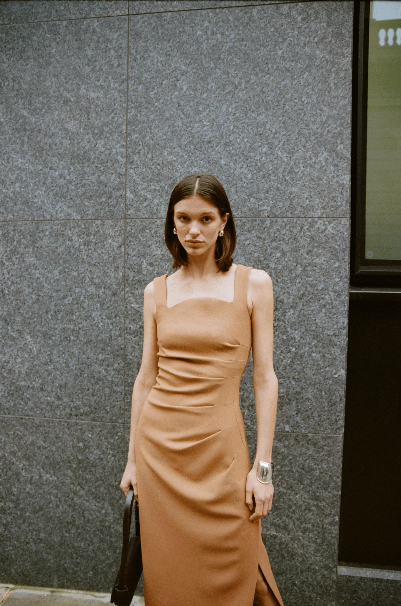 ENIGMA TUCK DRESS | CAMEL