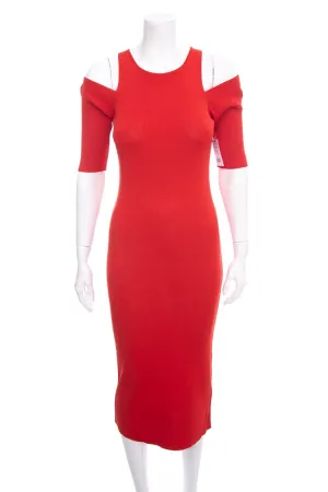 Equipment Red/Orange Ribbed Cold Shoulder Dress SZ M NWT