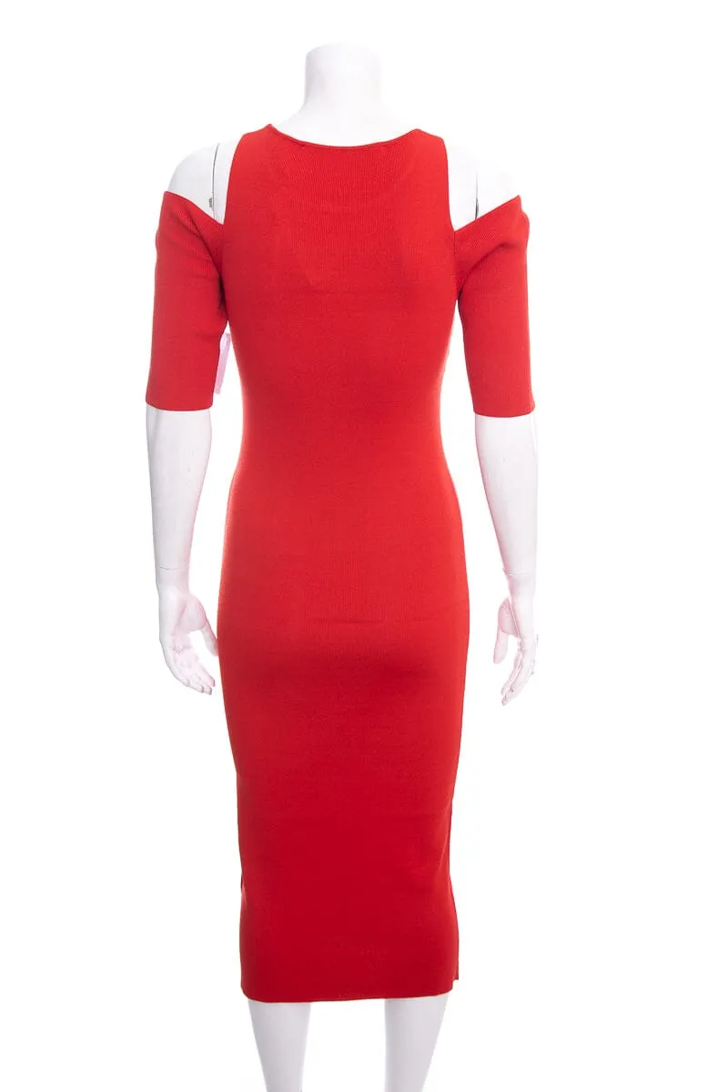Equipment Red/Orange Ribbed Cold Shoulder Dress SZ M NWT