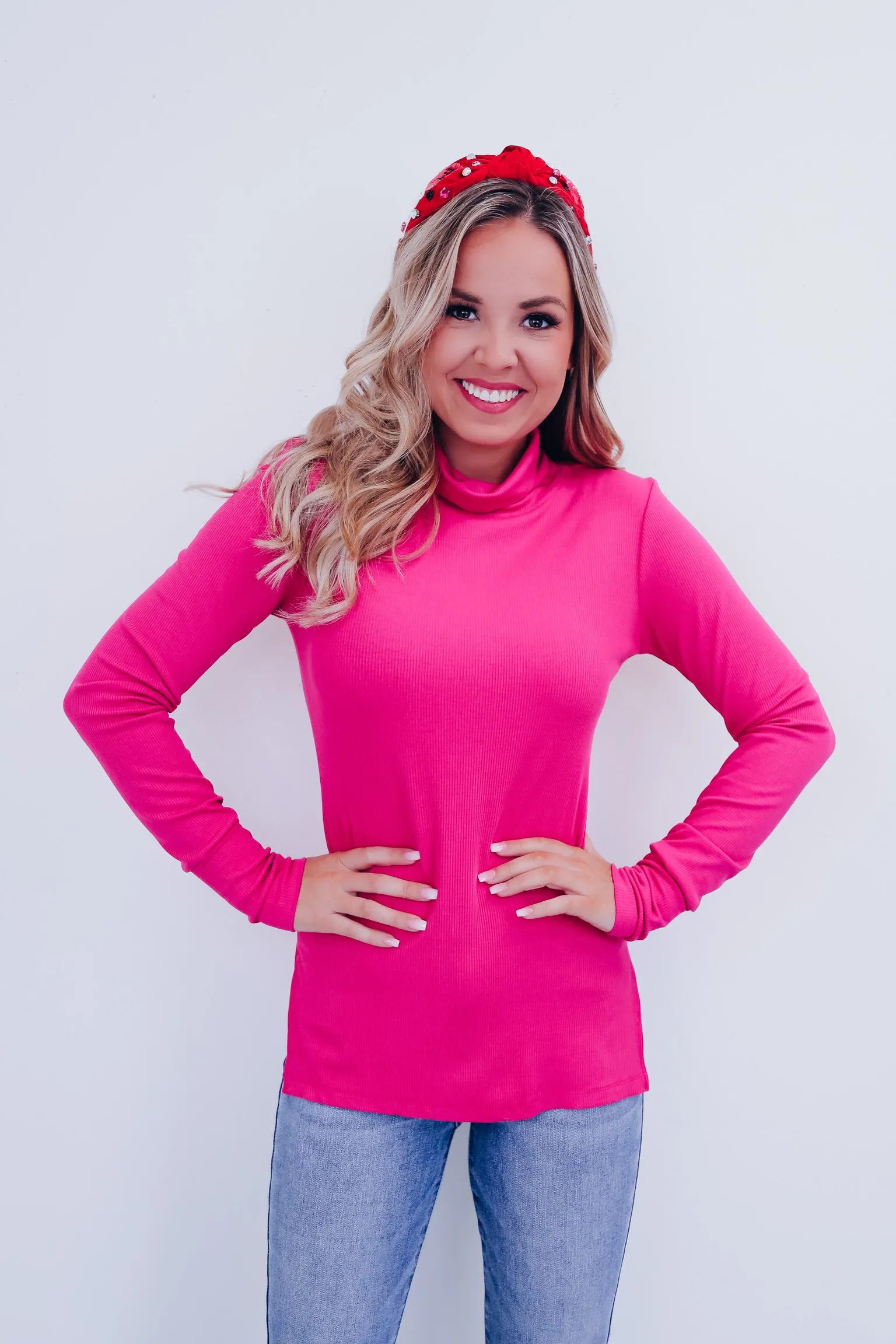 Essence Mock Neck Ribbed Top - Pink