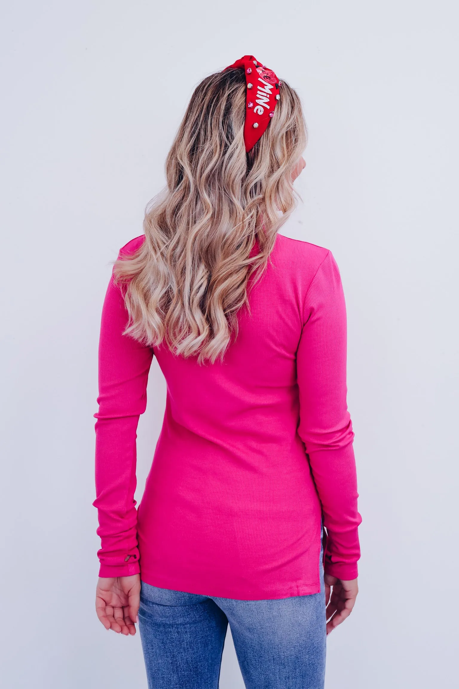 Essence Mock Neck Ribbed Top - Pink