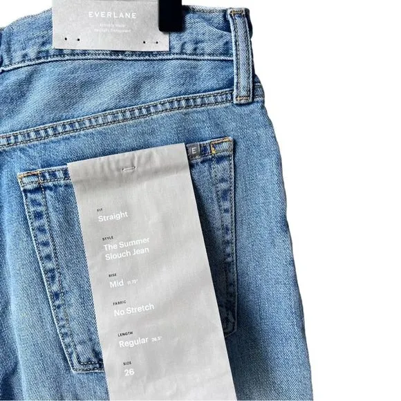EVERLANE NWT The Summer Slouch Jean Straight Leg Soft  Denim Mid-Rise Size 26