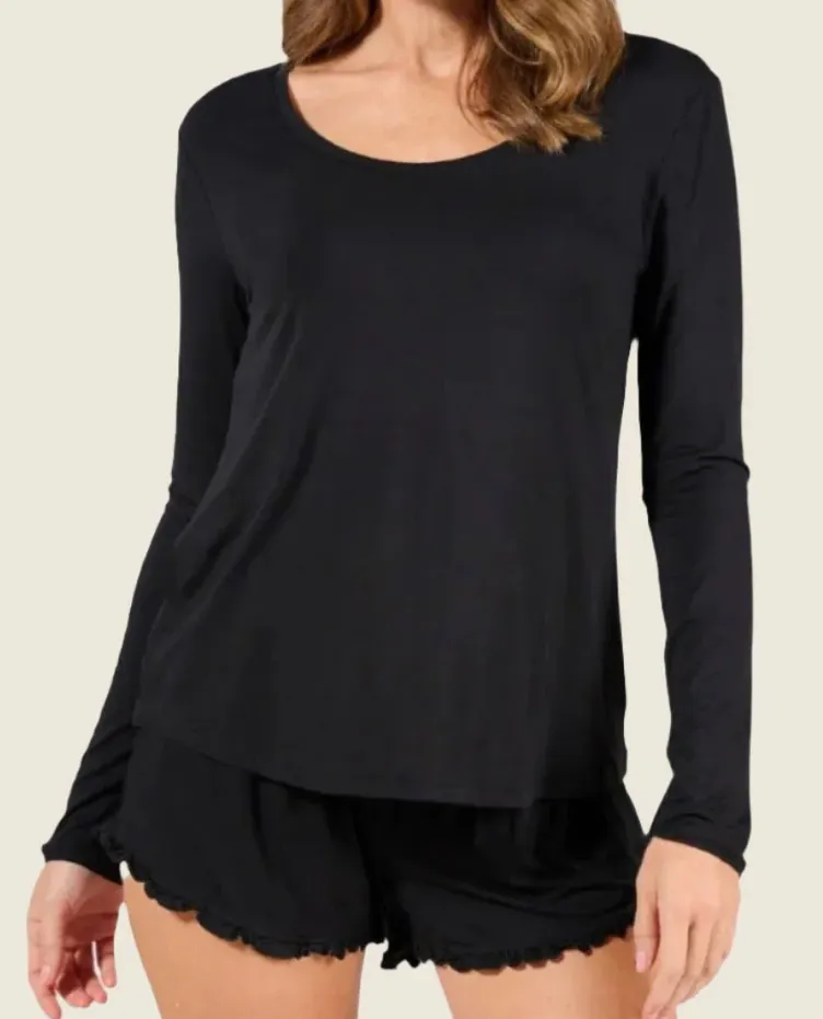 Faceplant Dreams Long Sleeve Pajama Shirt - Black