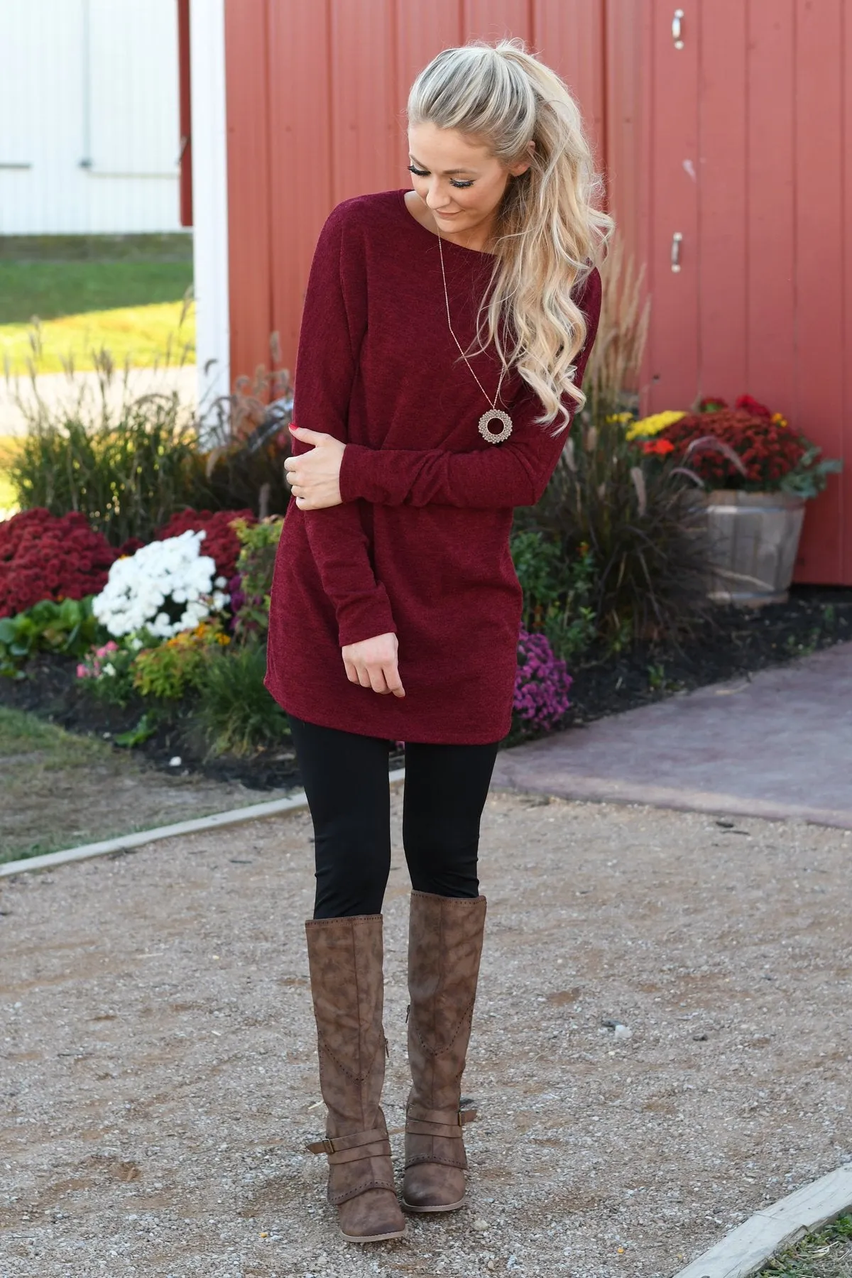 Fall Feels Burgundy Tunic Top