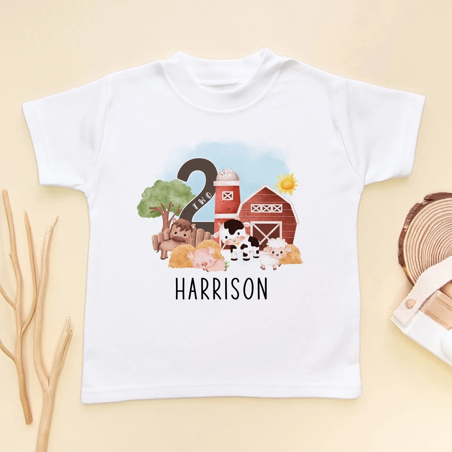 Farm Theme 2nd Birthday Personalised Kids & Toddler T Shirt