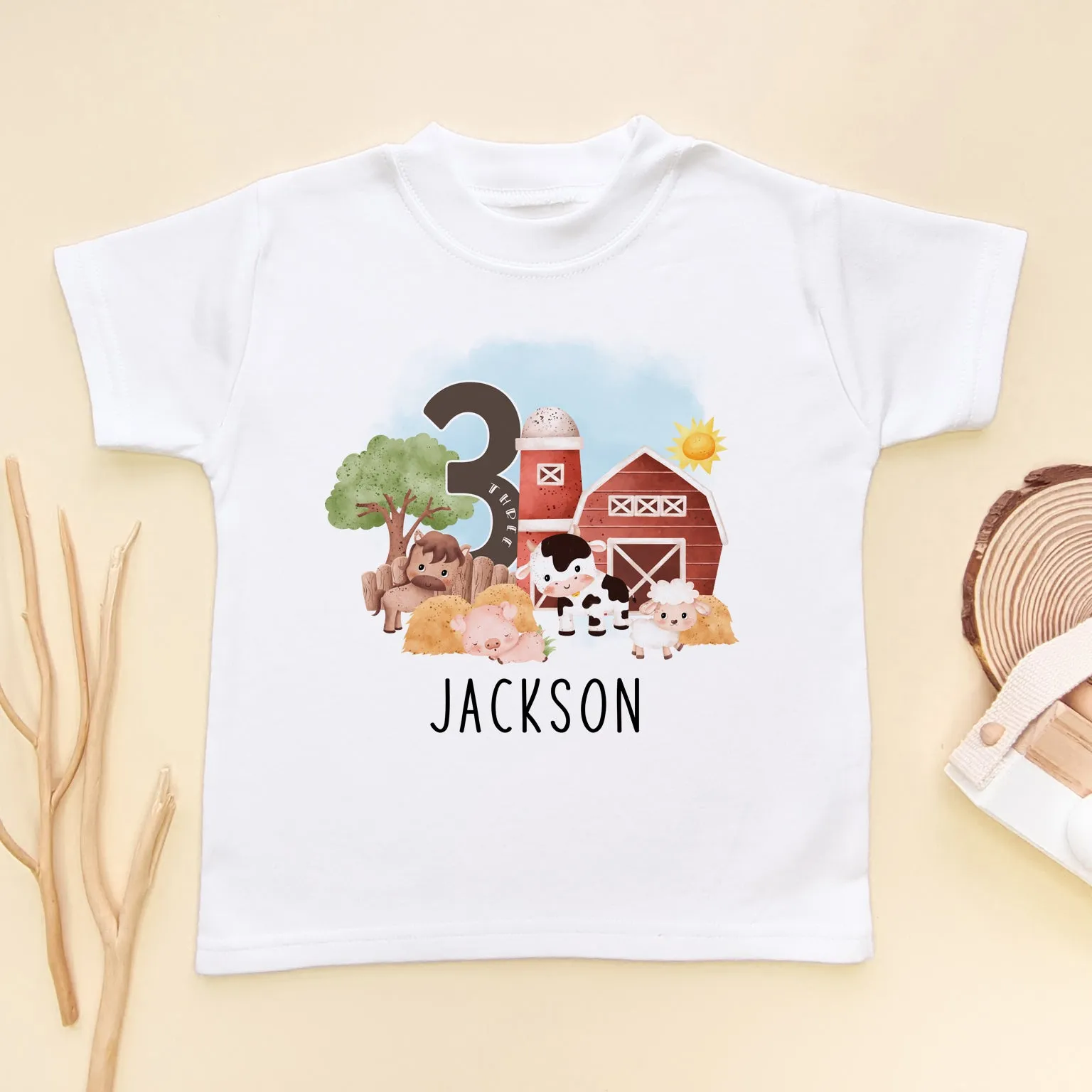 Farm Theme 3rd Birthday Personalised Kids & Toddler T Shirt