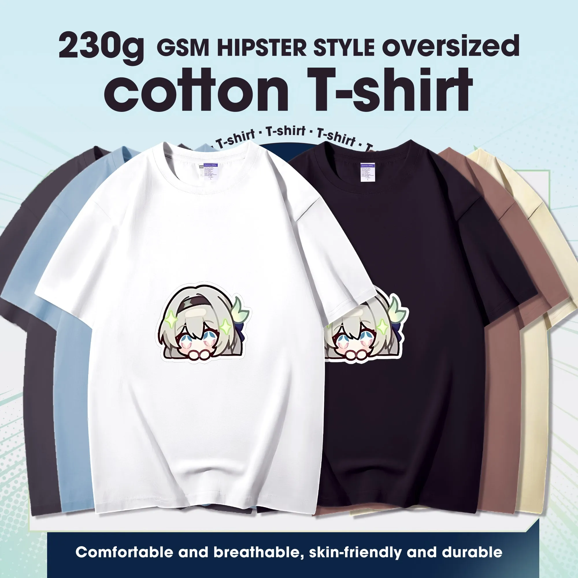 Fashion Anime Honkai Star Rail Firefly 230g GSM Hipster Style Oversized Cotton T-shirt