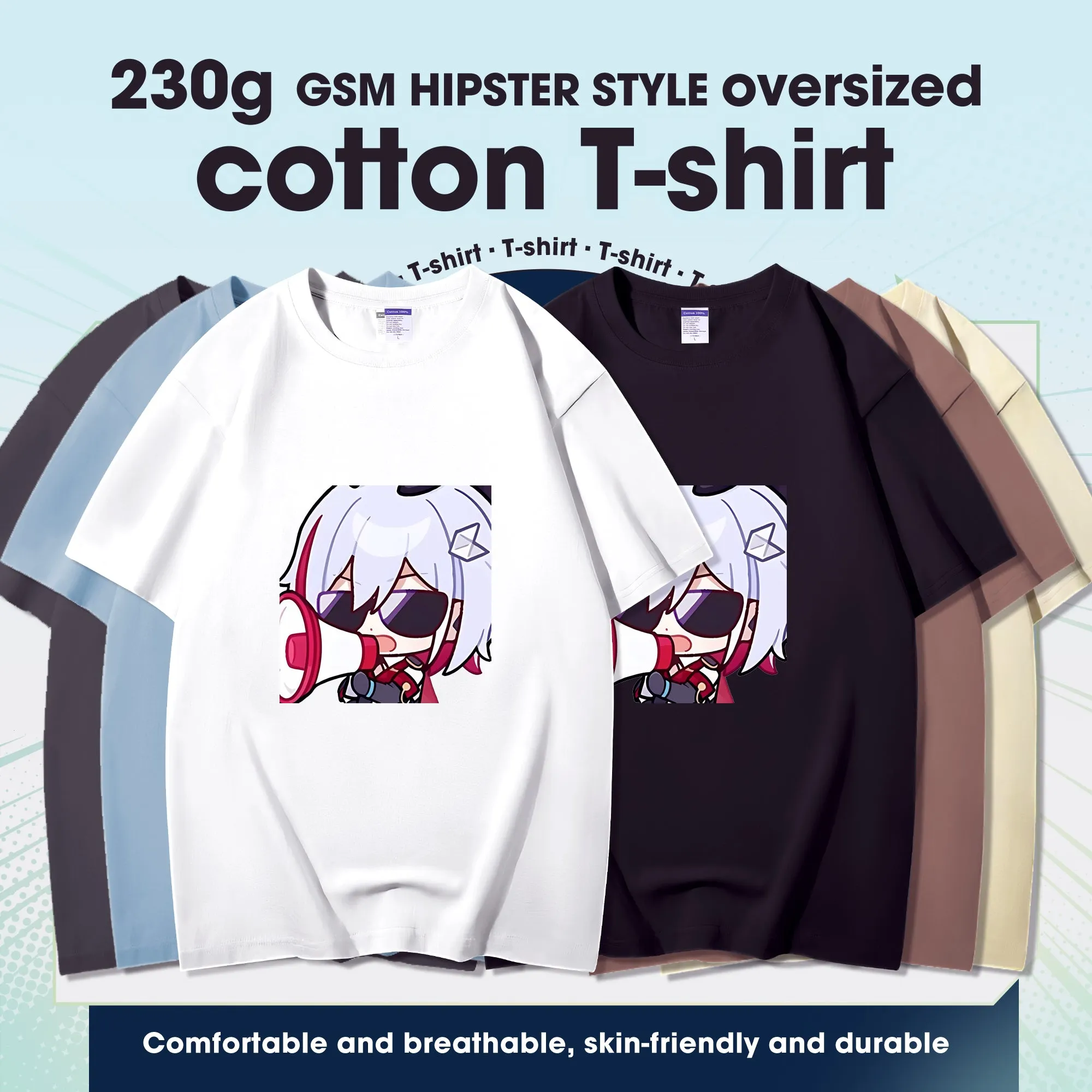 Fashion Anime Honkai Star Rail Guinaifen 230g GSM Hipster Style Oversized Cotton T-shirt