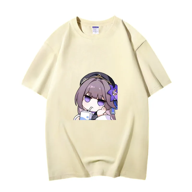 Fashion Anime Honkai: Star Rail Herta 230g GSM Hipster Style Oversized Cotton T-shirt