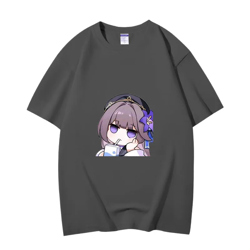 Fashion Anime Honkai: Star Rail Herta 230g GSM Hipster Style Oversized Cotton T-shirt