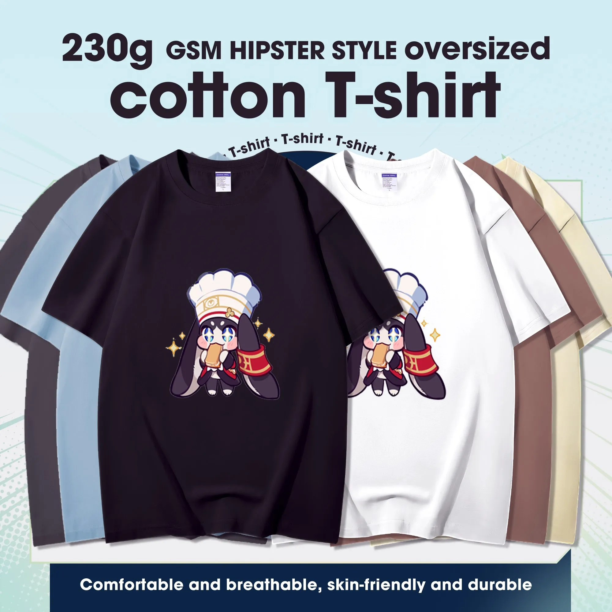 Fashion Anime Honkai: Star Rail Pom-Pom 230g GSM Hipster Style Oversized Cotton T-shirt