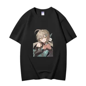 Fashion Anime Honkai Star Rail Qingque 230g GSM Hipster Style Oversized Cotton T-shirt