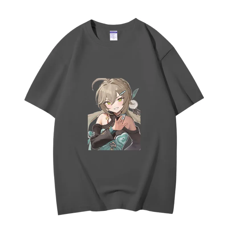 Fashion Anime Honkai Star Rail Qingque 230g GSM Hipster Style Oversized Cotton T-shirt