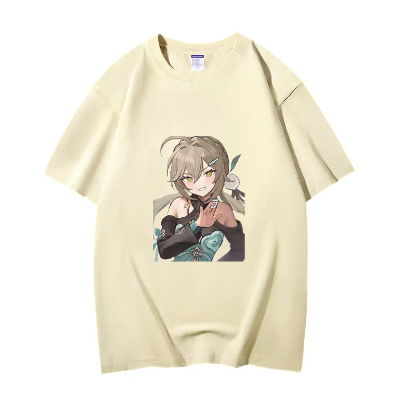 Fashion Anime Honkai Star Rail Qingque 230g GSM Hipster Style Oversized Cotton T-shirt