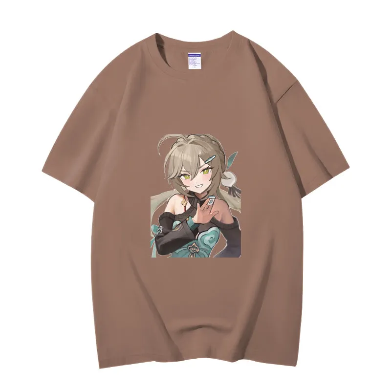 Fashion Anime Honkai Star Rail Qingque 230g GSM Hipster Style Oversized Cotton T-shirt