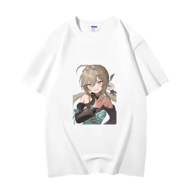 Fashion Anime Honkai Star Rail Qingque 230g GSM Hipster Style Oversized Cotton T-shirt