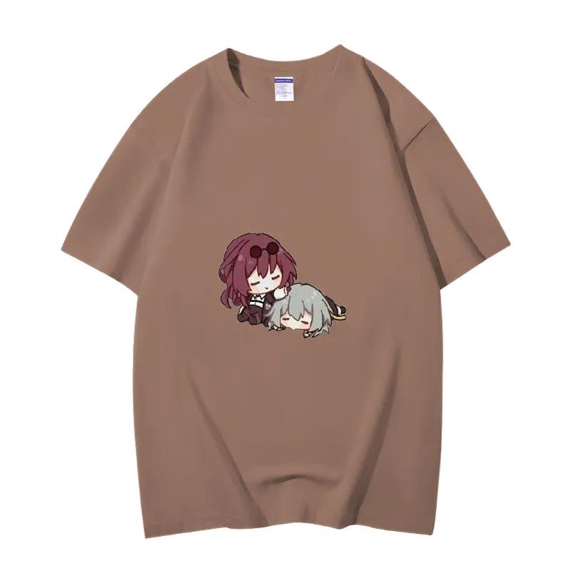 Fashion Anime Honkai Star Rail Stelle&Kafka 230g GSM Hipster Style Oversized Cotton T-shirt