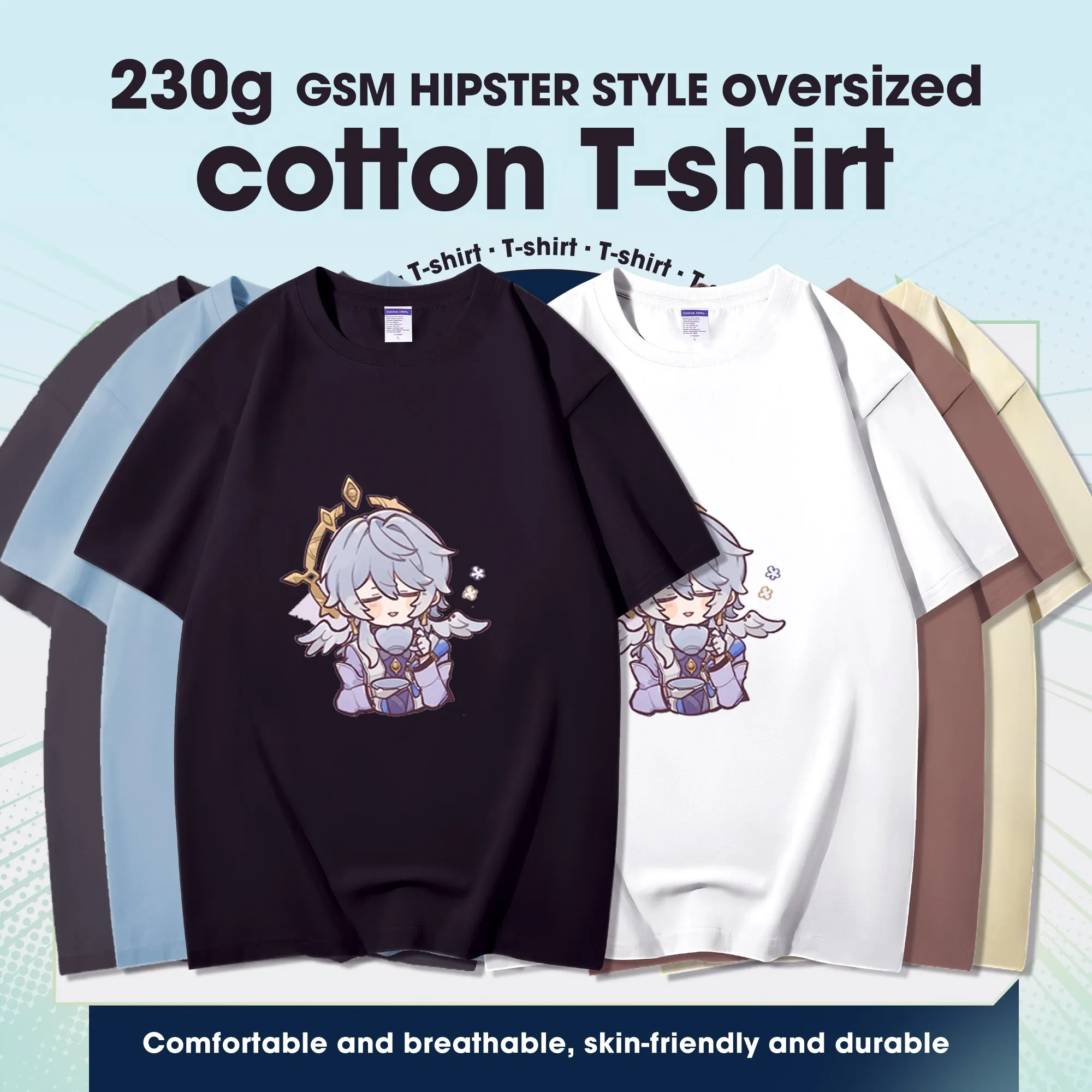 Fashion Anime Honkai: Star Rail Sunday 230g GSM Hipster Style Oversized Cotton T-shirt