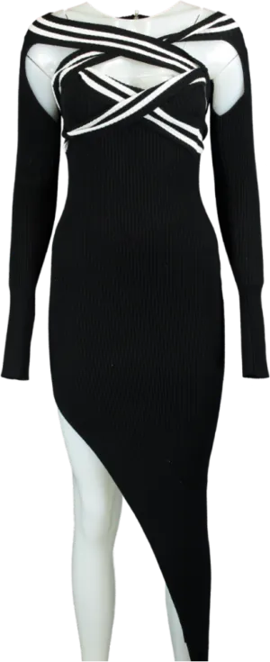Fashion Nova Black Asymmetric Ribbed Dress UK S