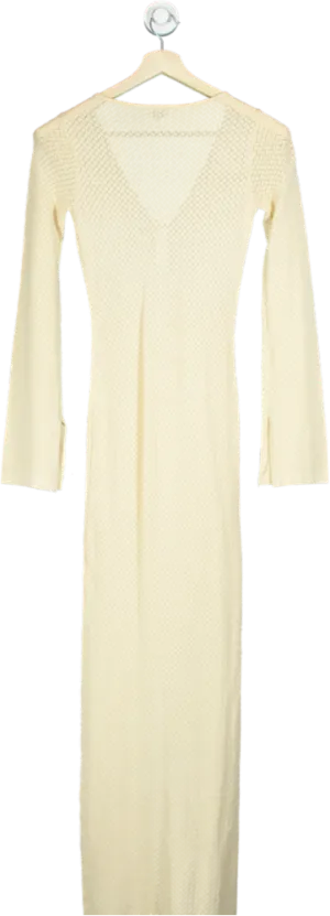 Fashion Nova Cream Knit Long-Sleeve Jumpsuit UK S